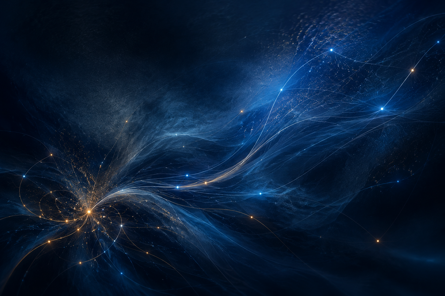 Abstract blue and amber network of connected pathways